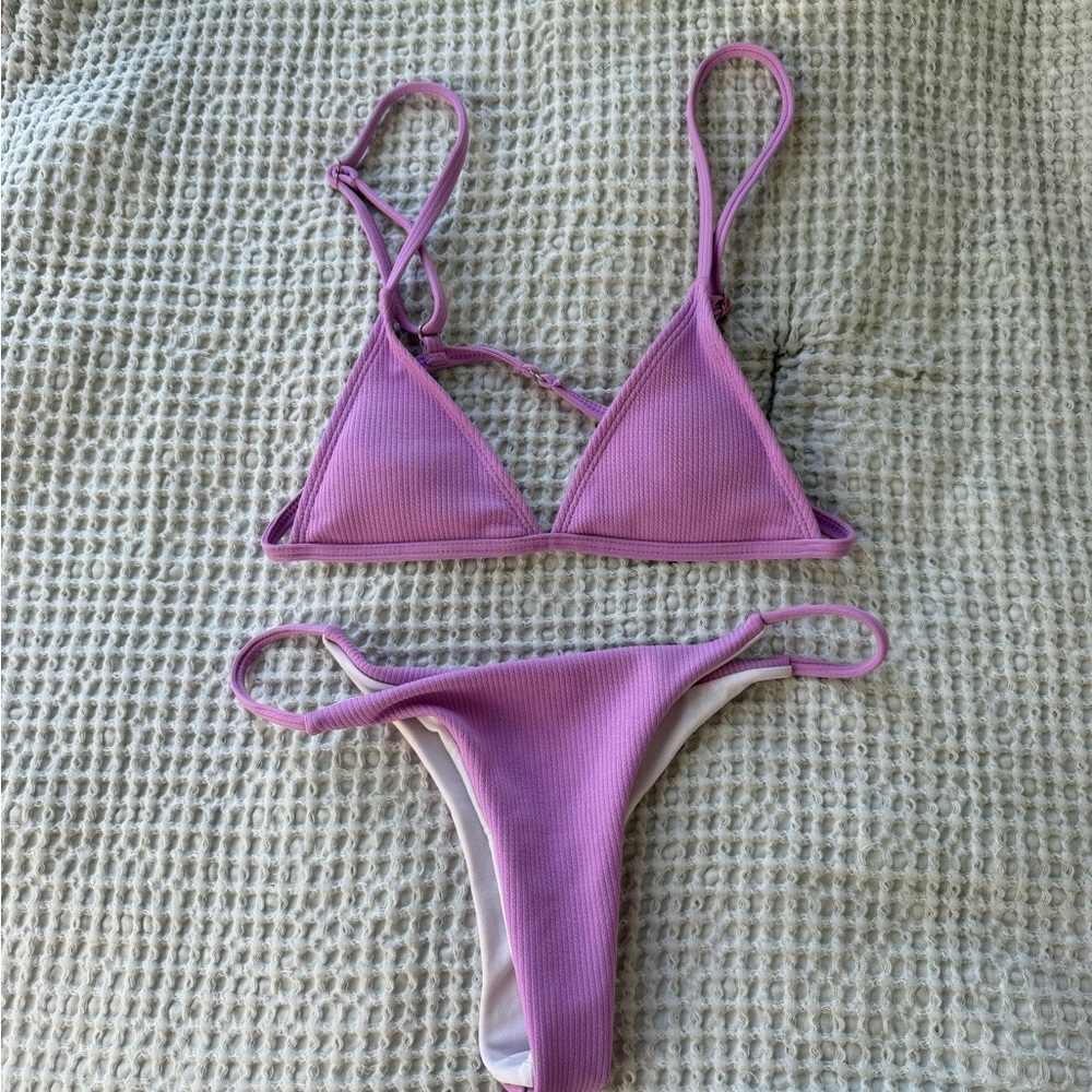 Women's Pink Triangle Bikini Set - Bralette Top & High-Cut Bottom
